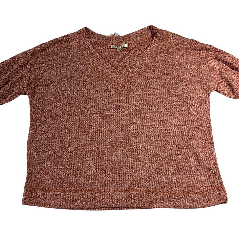 Cyrus Womens Rust Orange Waffle Knit V-Neck Long Sleeve Top K022103‎ Large